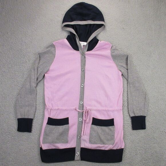ST. JOHN Hoodie Cardigan Sweater Womens size Medium Wool Color‎ Block Pink - Picture 1 of 13